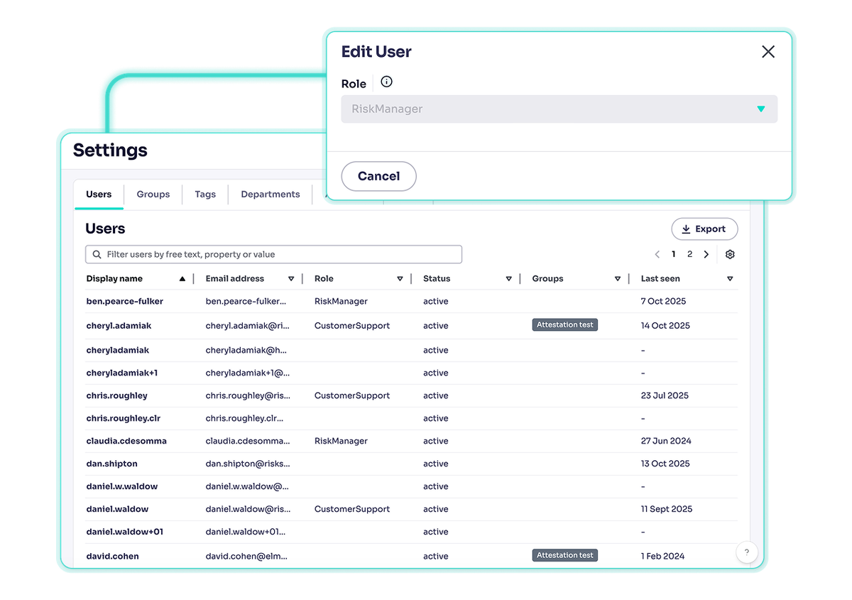 Edit user feature within platform settings