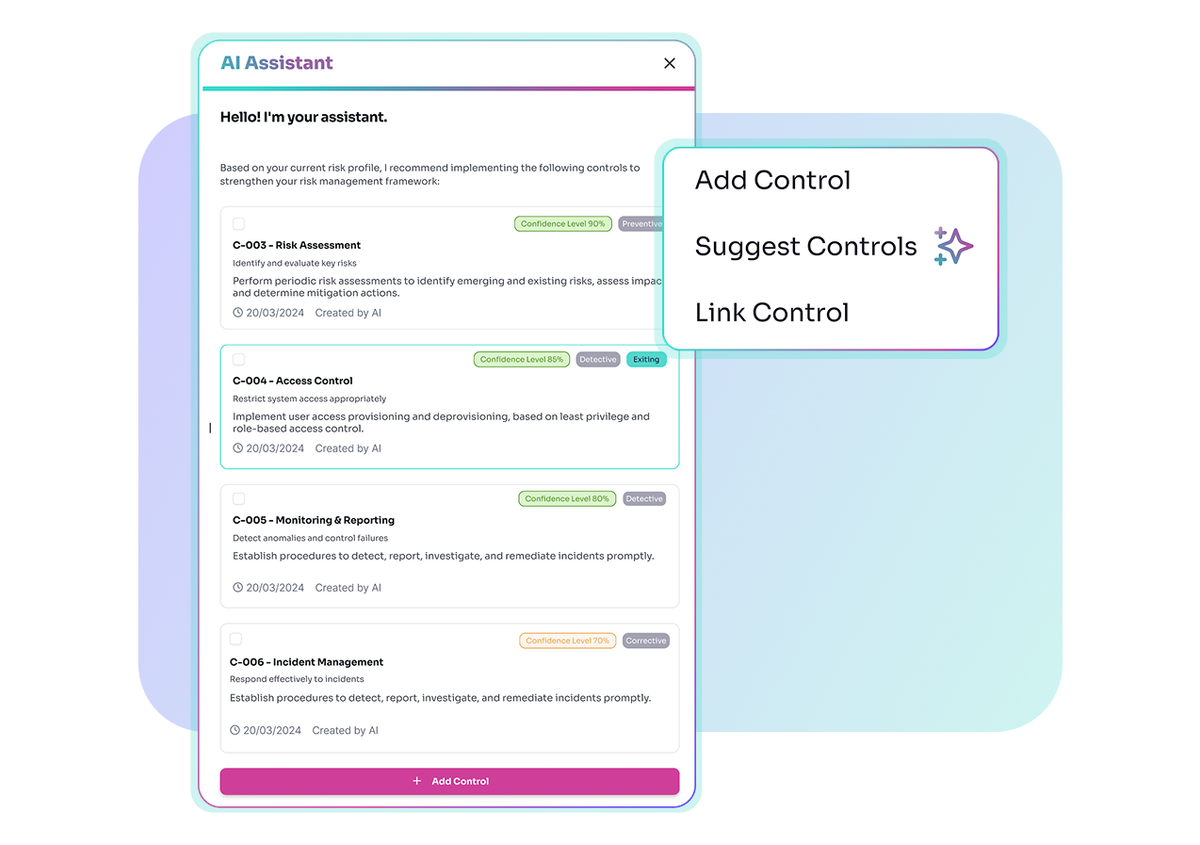 AI feature with add control option within RiskSmart platform