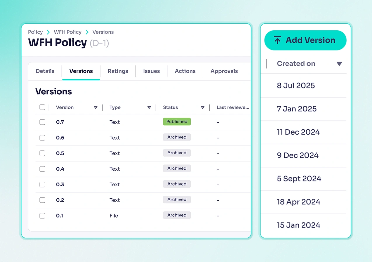 policy versions within platform