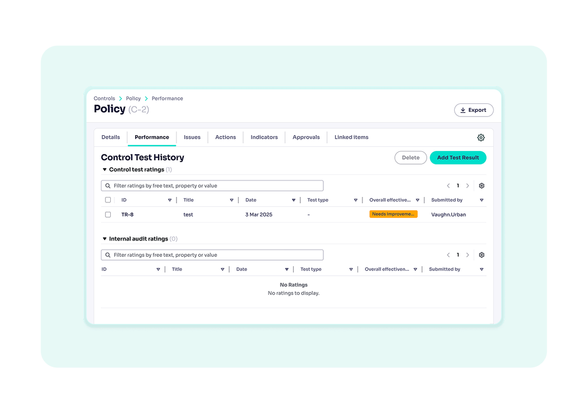 performance tab of policy