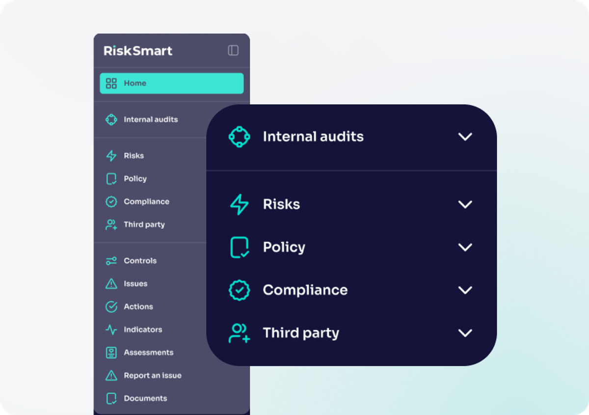 RiskSmart's Right hand menu and module overview