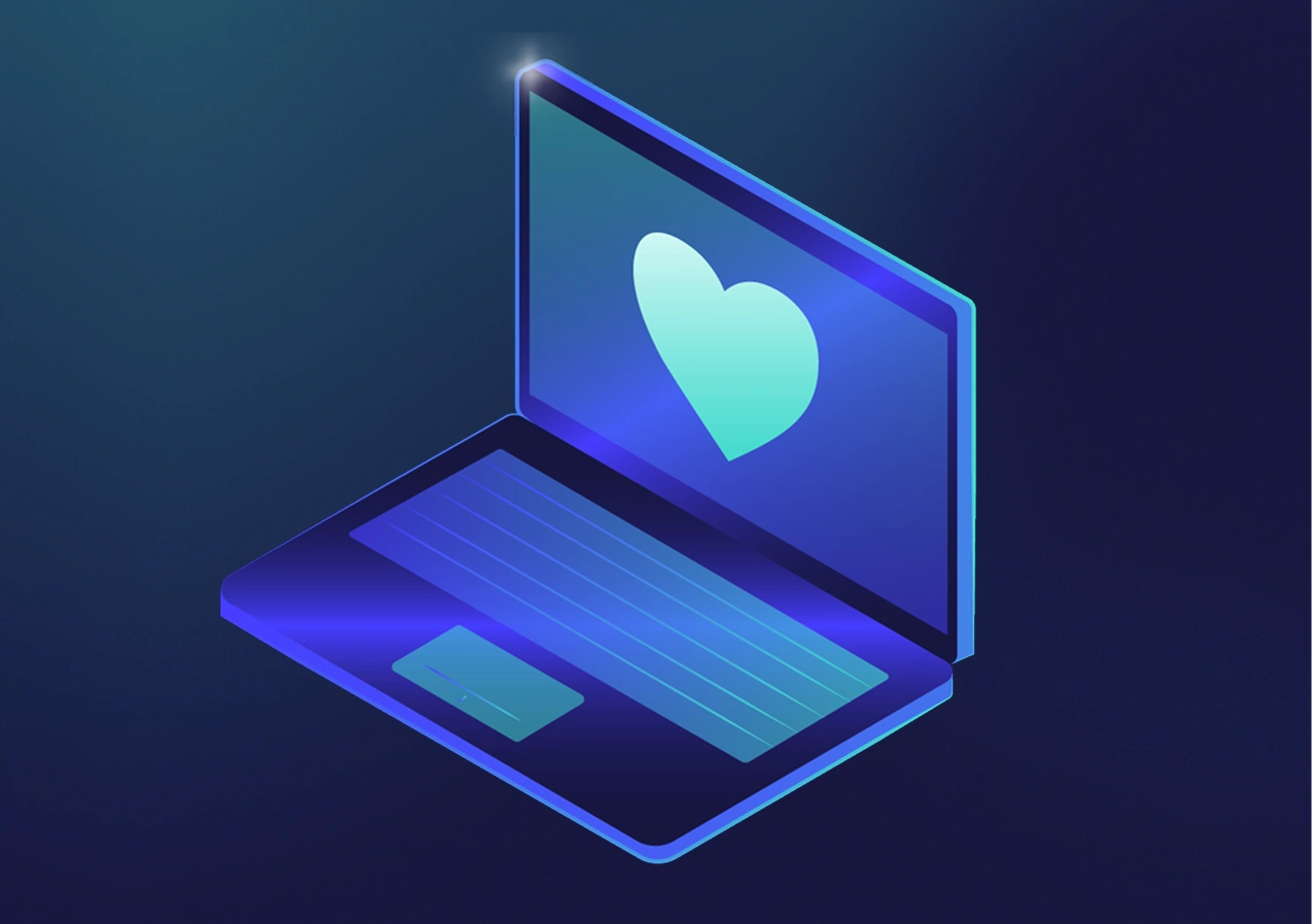 laptop with a heart on the screen