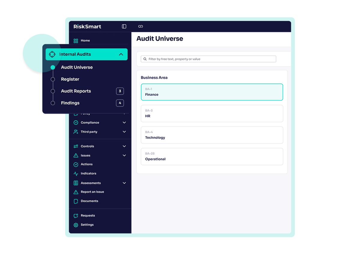RiskSmart dahsboard imagery of Internal Audit module