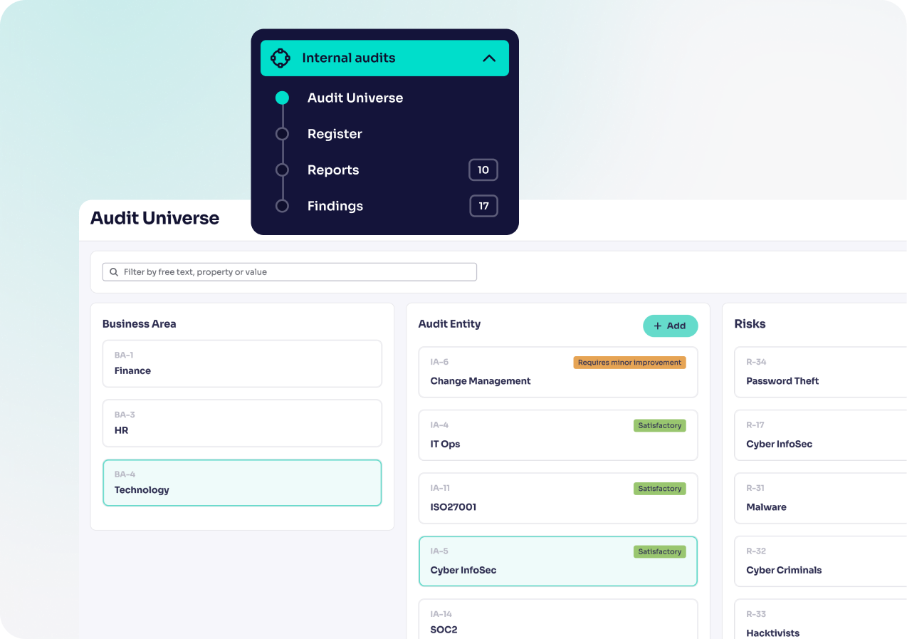 product screengrab showing audit universe feature