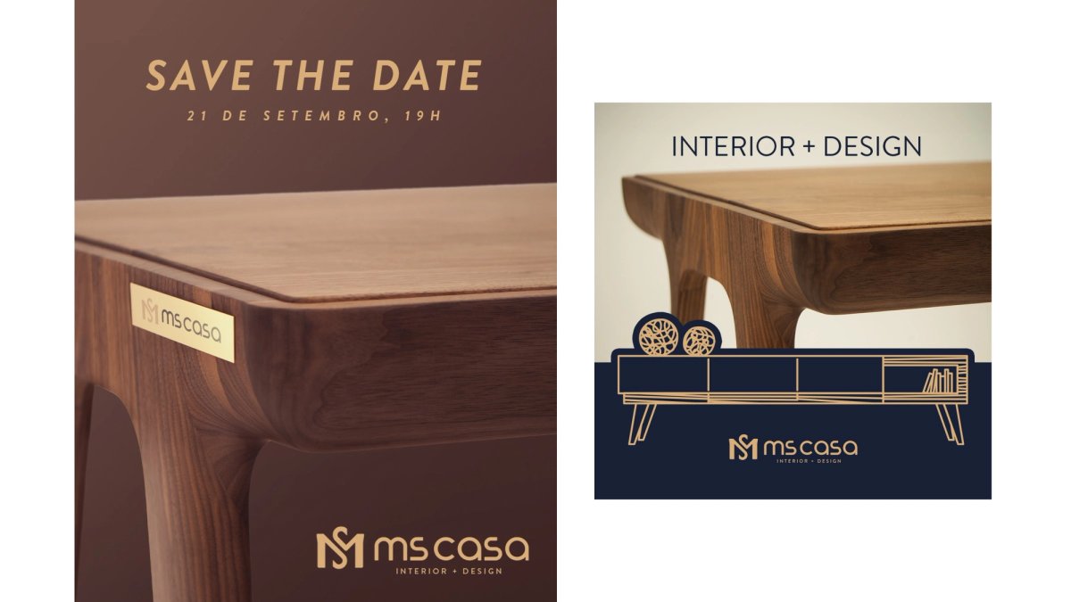Convite Save the date e peça com a assinatura Interior + Design.