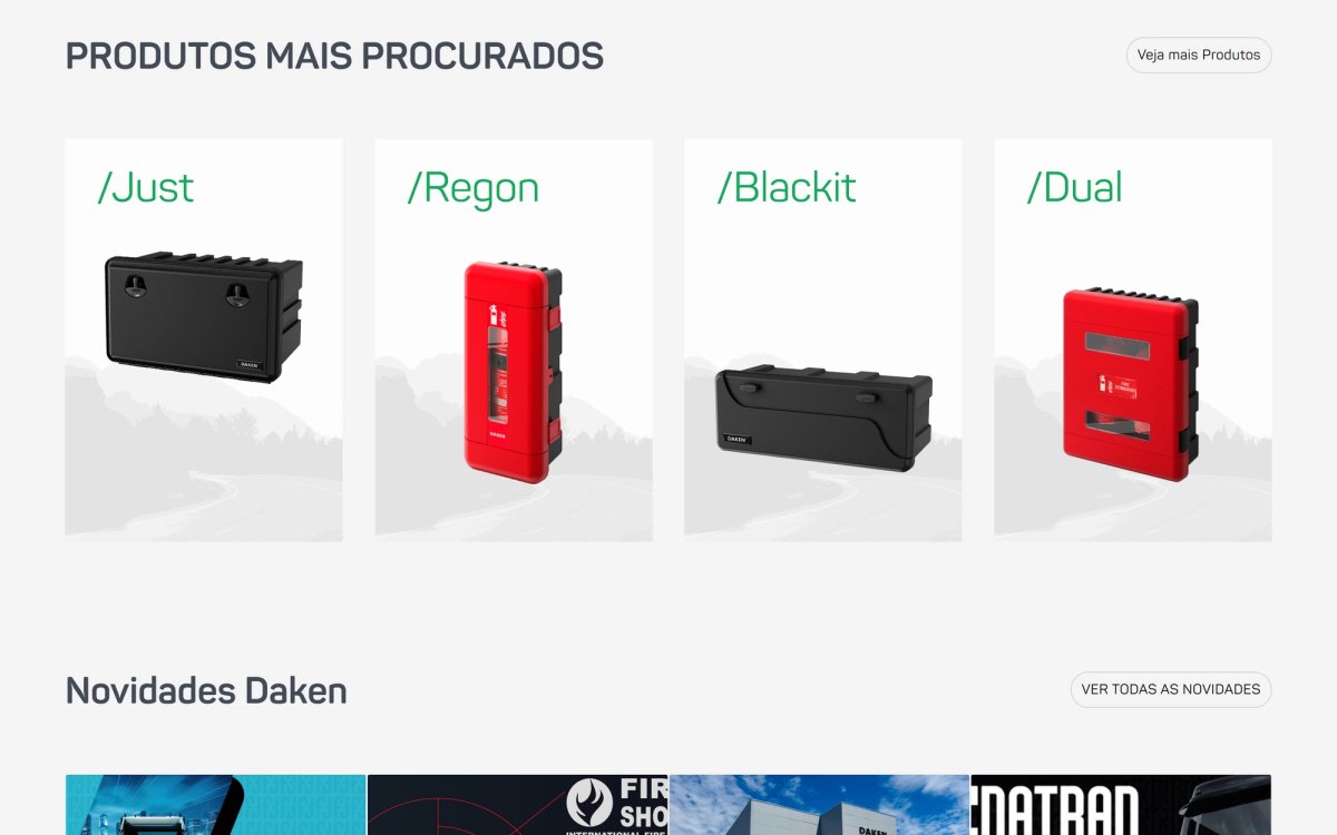 Seção Produtos mais procurados do site, com Just, Regon, Blackit e Dual.