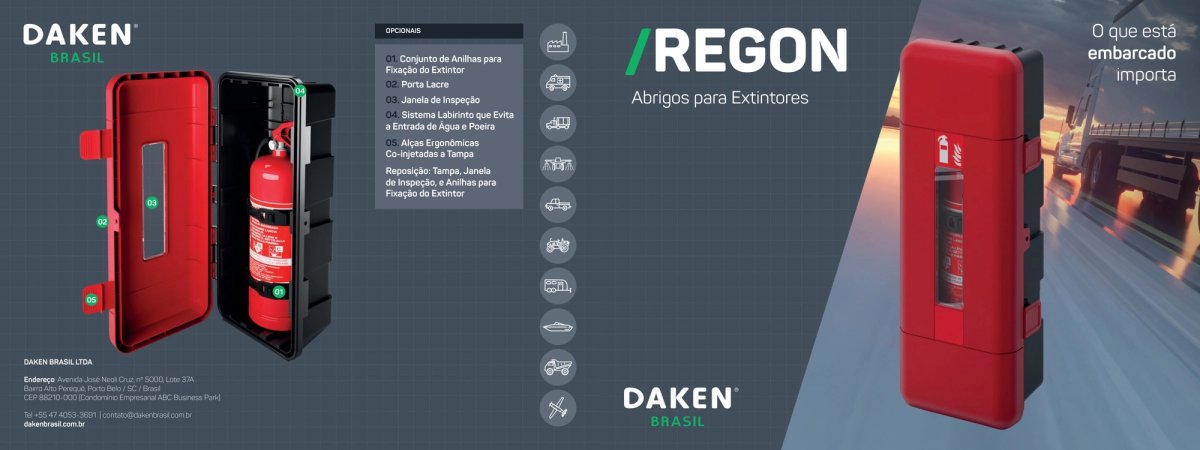 Lâmina da linha Regon, abrigos para extintores.