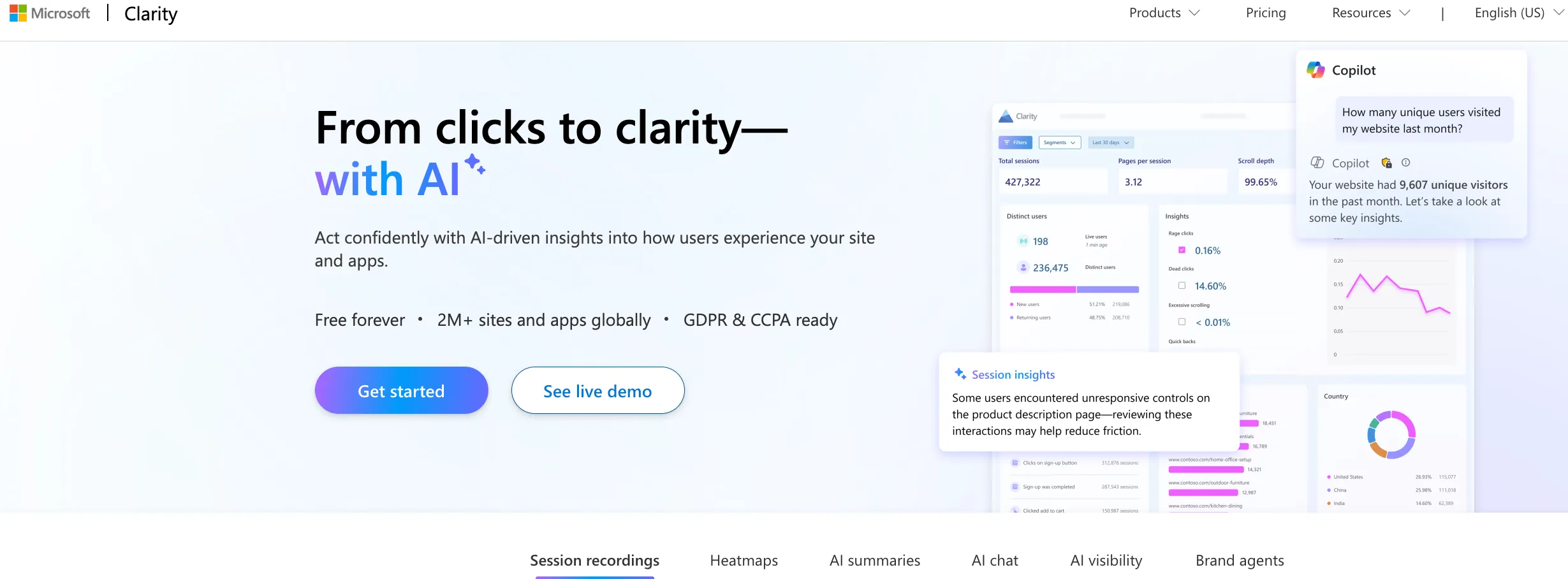 Microsoft Clarity - best CRO software that shows behavioral friction