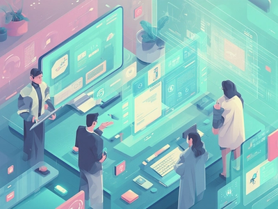 Illustration moderne et colorée d'une équipe de partenaires maîtrisant des outils IA pour l'automatisation des processus métiers, avec des agents IA connectés et sécurisés.
