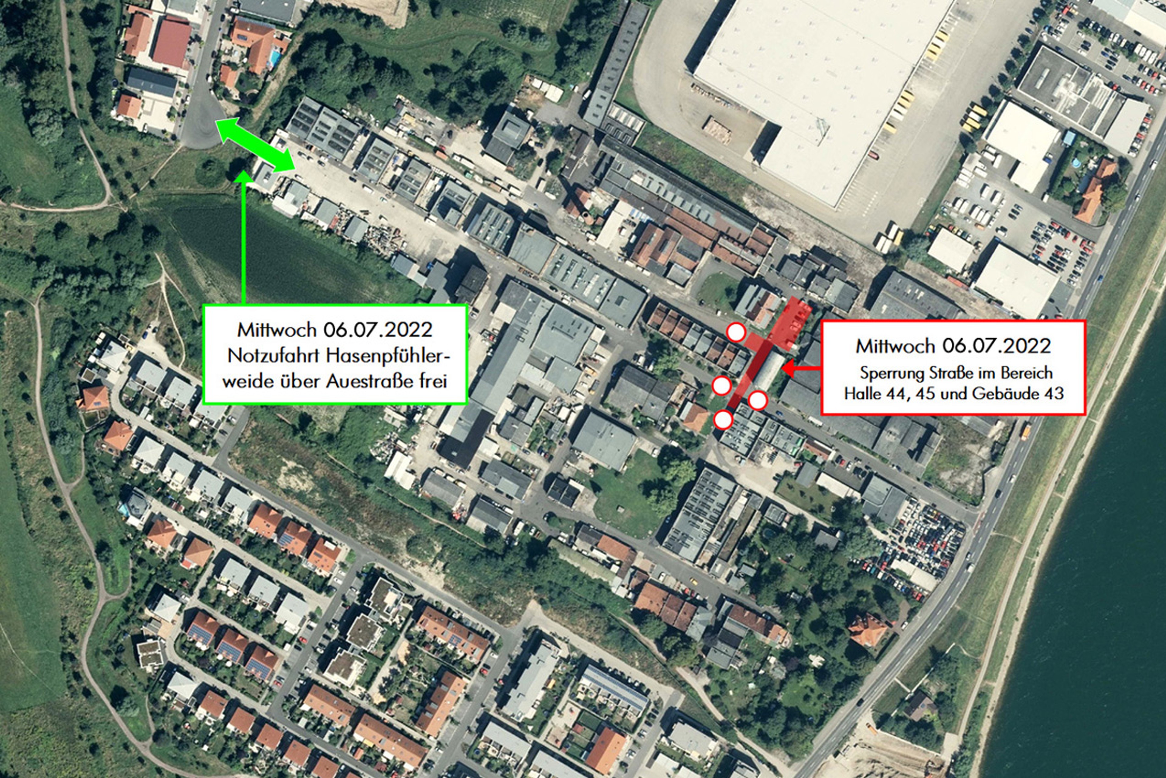 Sperrung Straße bei den Hallen 44 & 45 am 06.07.2022, Bild 2