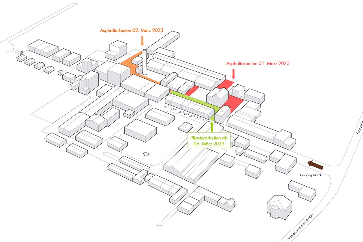 Asphaltarbeiten im i-HOF zwischen 01. und 02. März