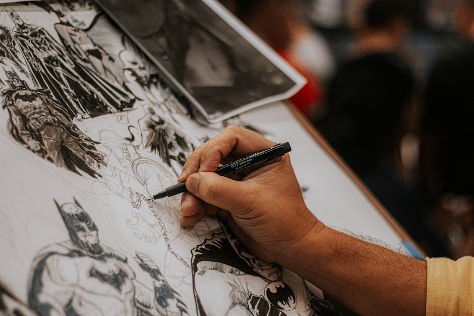 An artist drawing comic characters, highlighting the creative aspect of modern comic collecting.