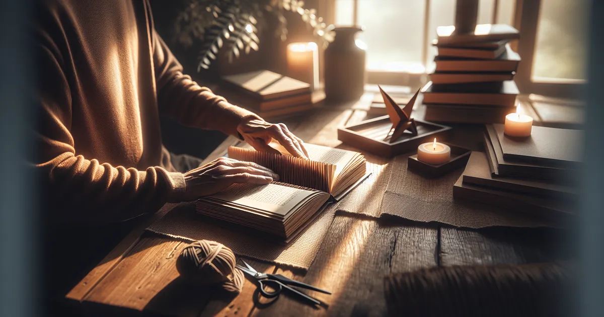 An image of a person engaged in the art of book folding, captured in the essence of lifestyle photography