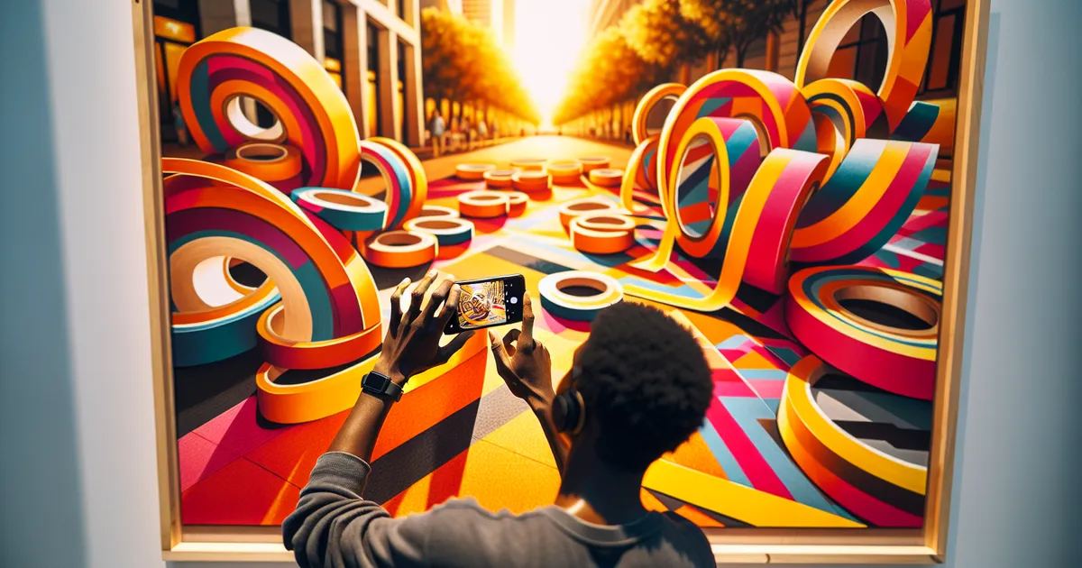 A vibrant display of Tape Art being actively enjoyed by a person