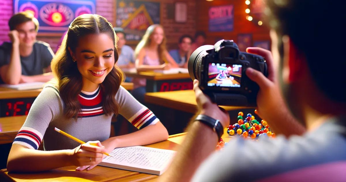 Create an image that captures the essence of a Quiz Bowl participant engaging in the activity fervently