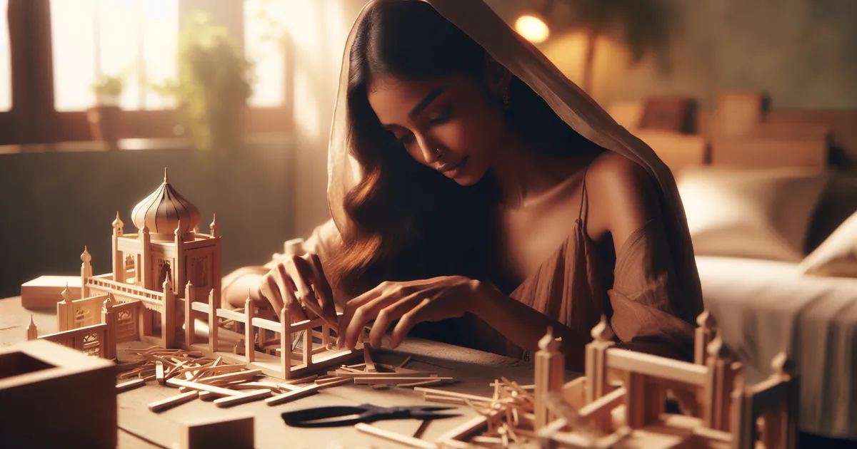 Generate a high-resolution, realistic image that captures a scene of a South Asian female indulging in the construction