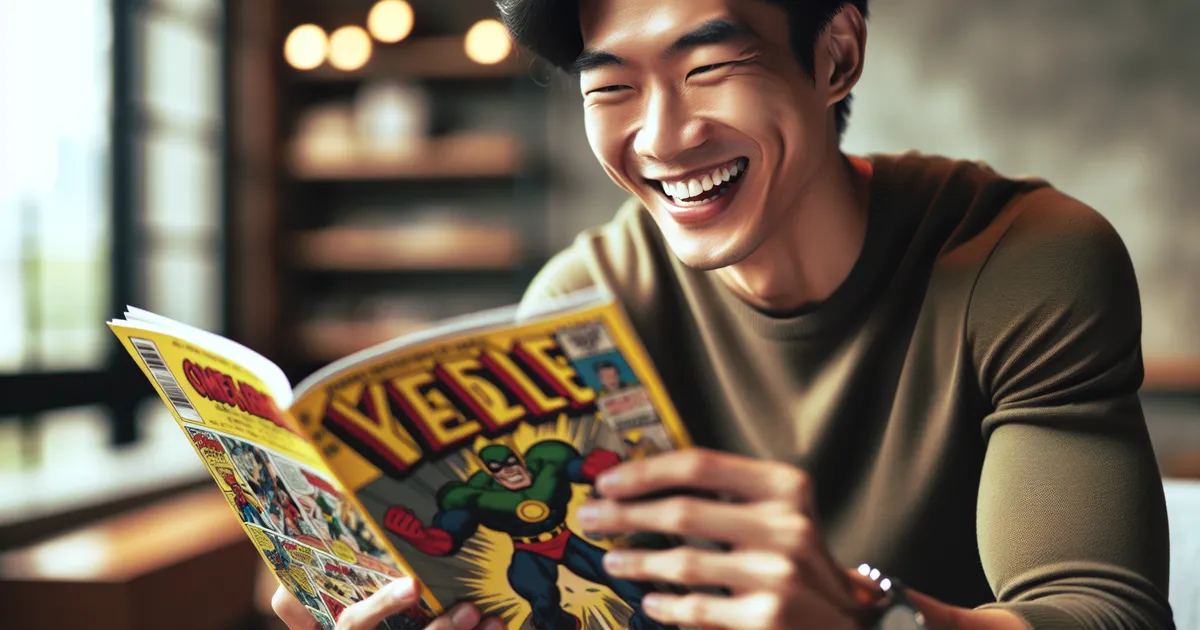 A man joyfully reading a Golden Age comic, exploring if comic collecting is for you.