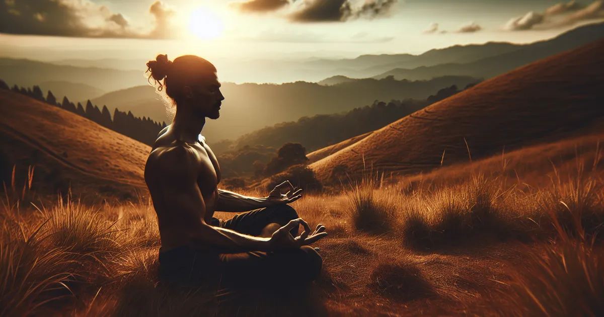 A man meditating in a serene landscape, embodying mindfulness for 'Is Body Scan Meditation for you? Let's find out.'