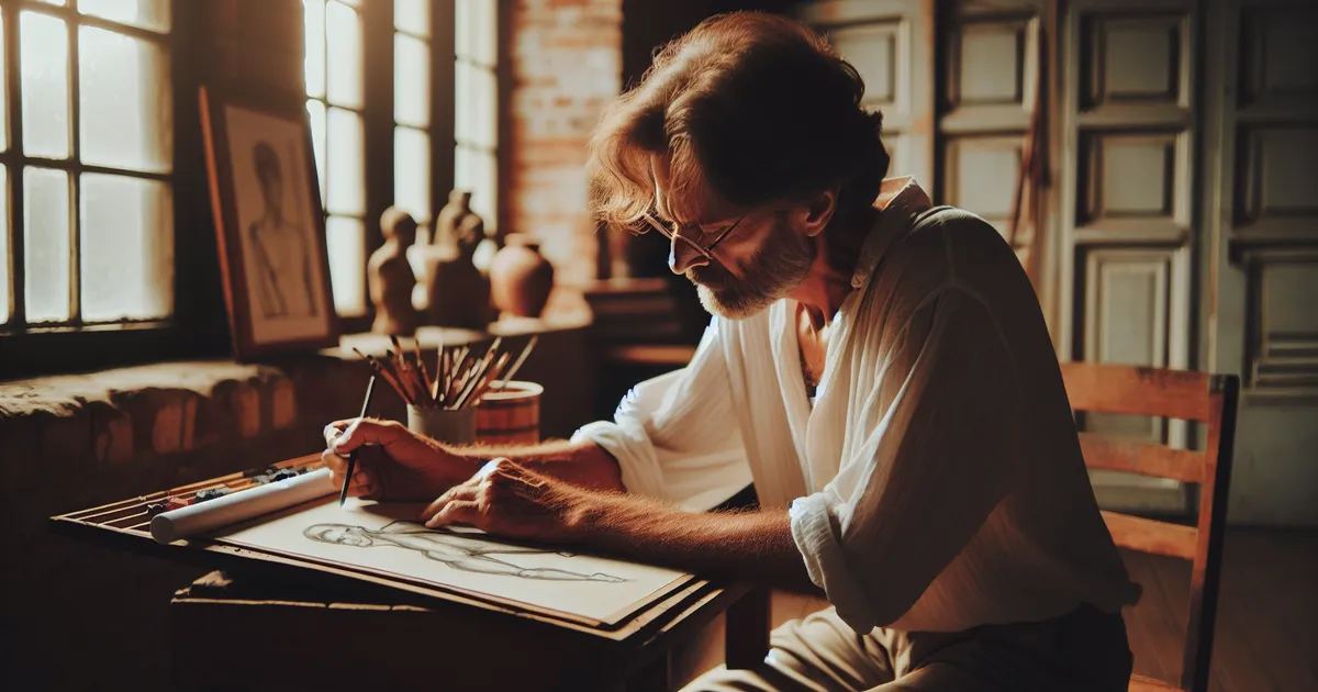 An individual engrossed in the activity of figure drawing
