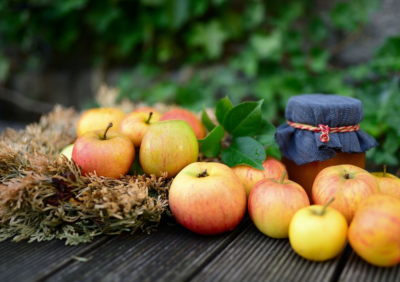 A vibrant assortment of freshly picked apples in various shades of red and green, ready for canning.