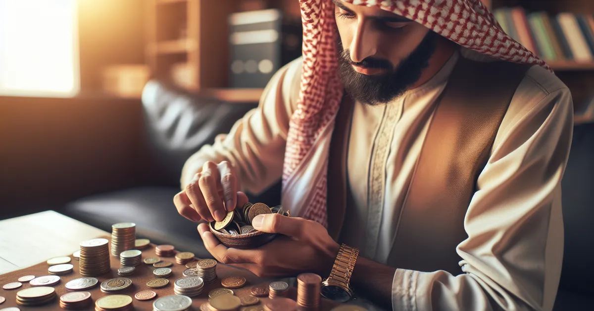 A Middle-Eastern man actively partaking in modern coin collecting