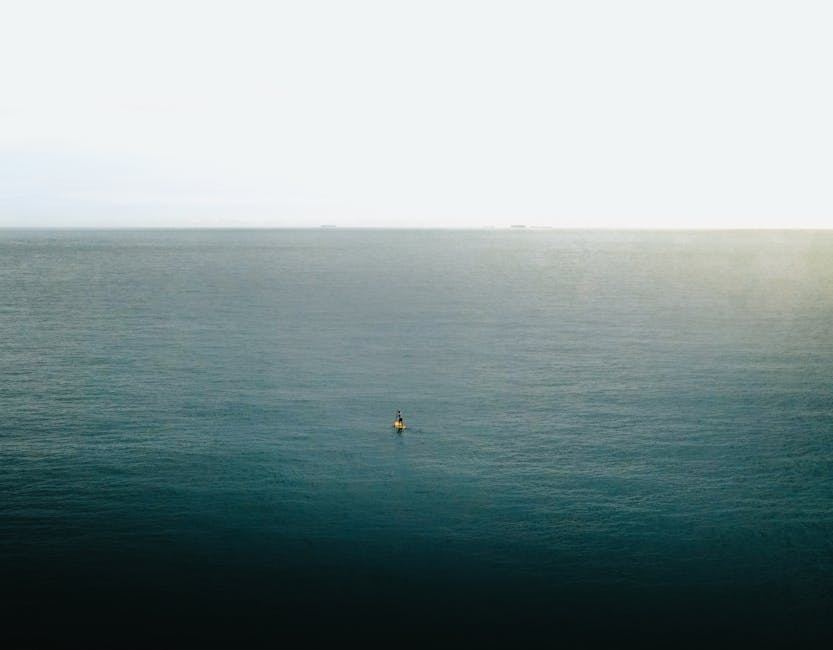 A lone swimmer in open water, surrounded by calm ocean, illustrating the essence of open water swimming.