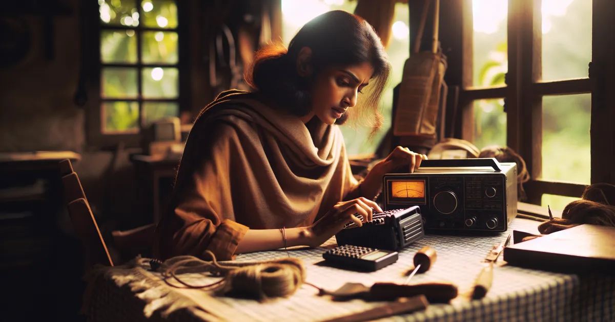 A woman operates a vintage radio, exploring ham radio communication in 'Is Ham Radio Operation for you? Let's find out!'