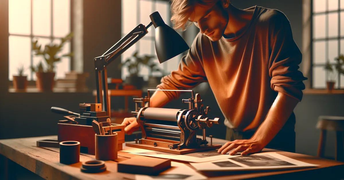 Generate an image capturing the editorial lifestyle of a lithography enthusiast