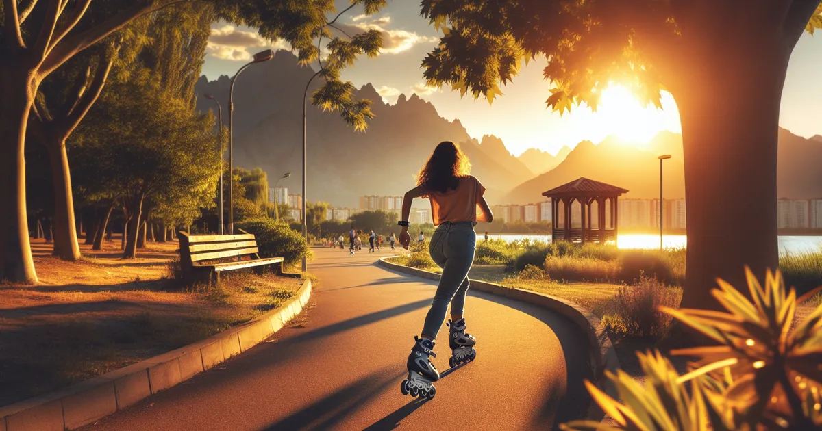 A woman inline skating at sunset in a park, embodying the thrill of movement. Is Inline Skating for you? Let's find out!