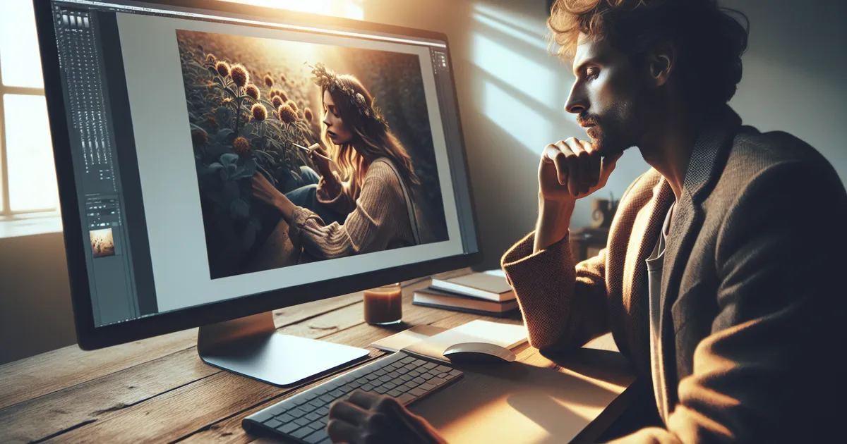 Generate an image of a person, of any descent and gender, deeply immersed in creating a poster design