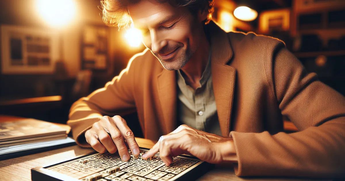 An image depicting a Caucasian male in the middle of solving a Kakuro puzzle