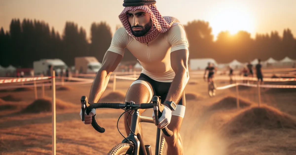 A cyclist in traditional attire races through a cyclocross course, embodying the spirit of 'Is Cyclocross for you?'