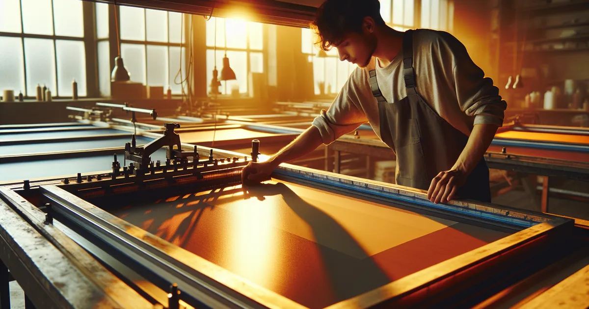 An image portraying a person engrossed in the process of screen printing