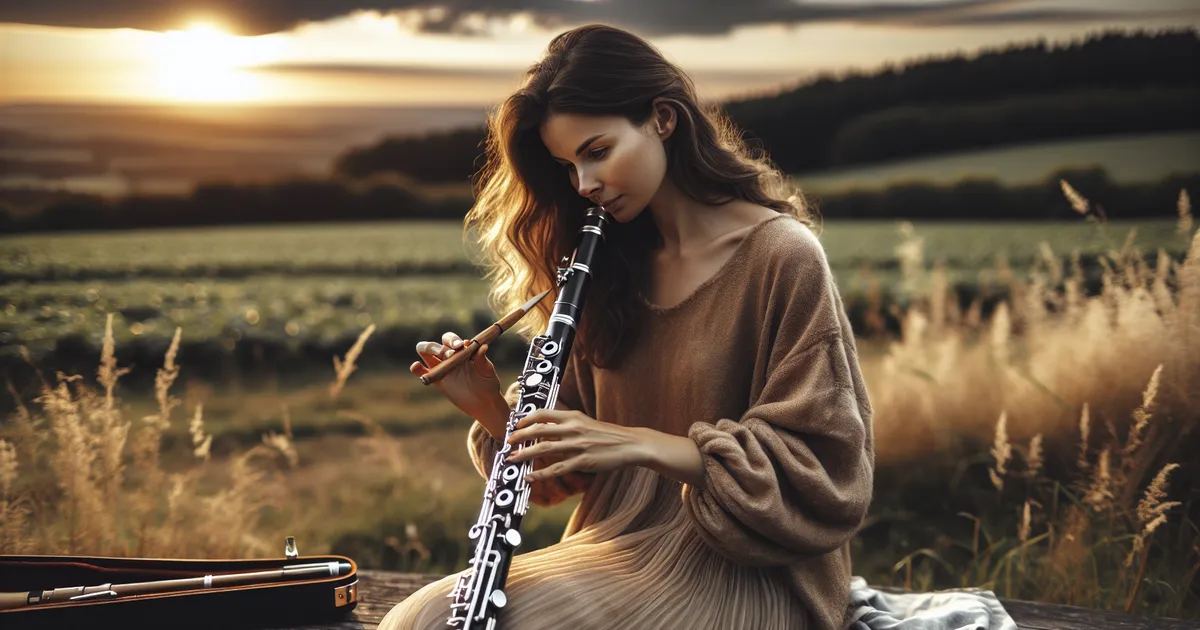 A woman plays a woodwind instrument outdoors, exploring if bassoon is for you. Let's find out!