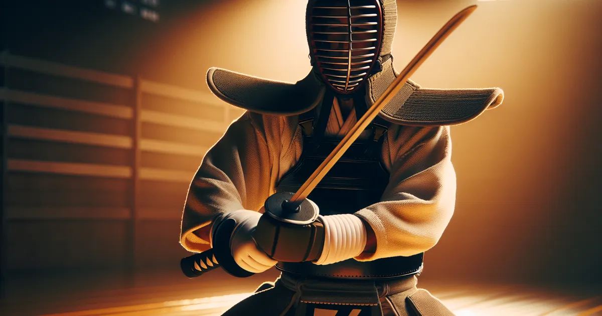Craft an image capturing the essence of an individual engrossed in the art of Kendo