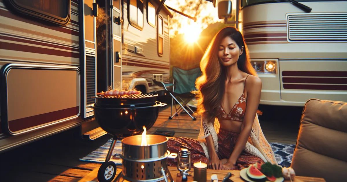 A woman enjoys RV camping at sunset, embodying the freedom of travel. Is RV Camping for you? Let's find out!