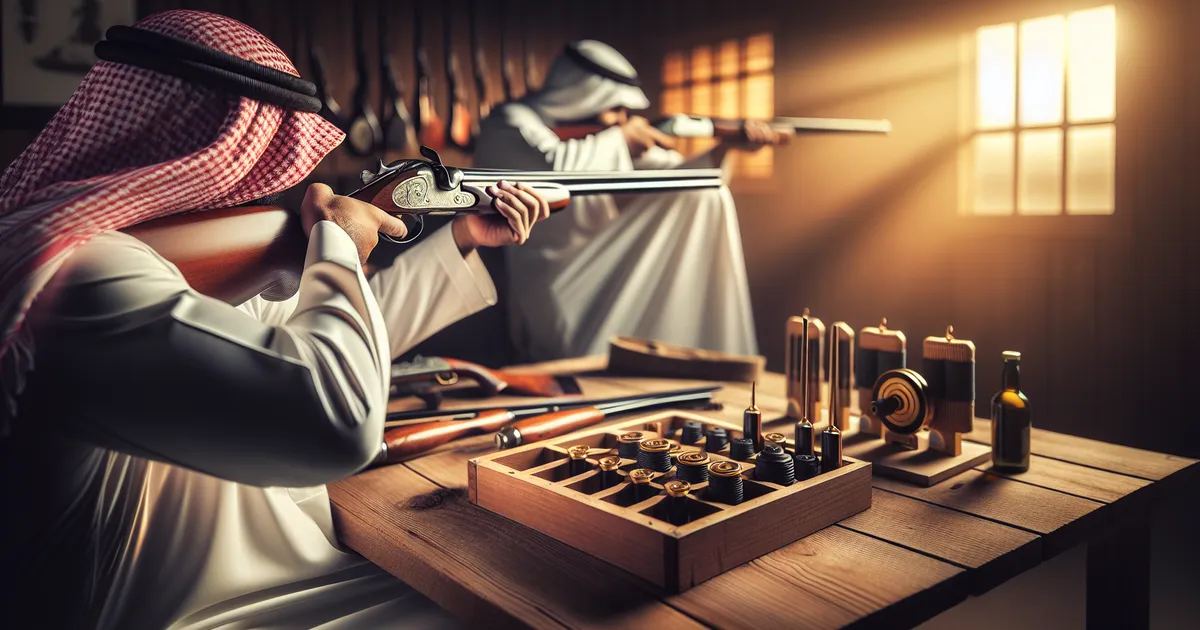 Two men in traditional attire practicing shooting with rifles, exploring if trap shooting is for you.