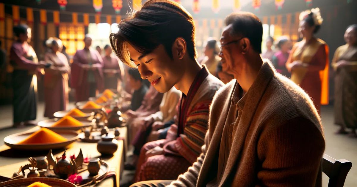 Capture the image of an Asian male, immersed in a cultural event