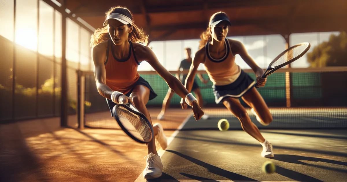 An image capturing the dynamic and spirited scene of a Doubles Tennis match