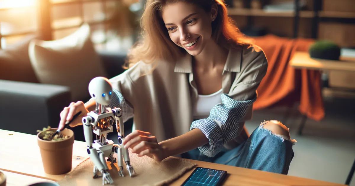 An image of a Caucasian female actively engaged and enjoying the process of AI model tinkering