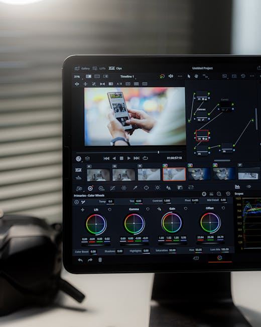 A computer screen displaying video editing software with various editing tools and a timeline.
