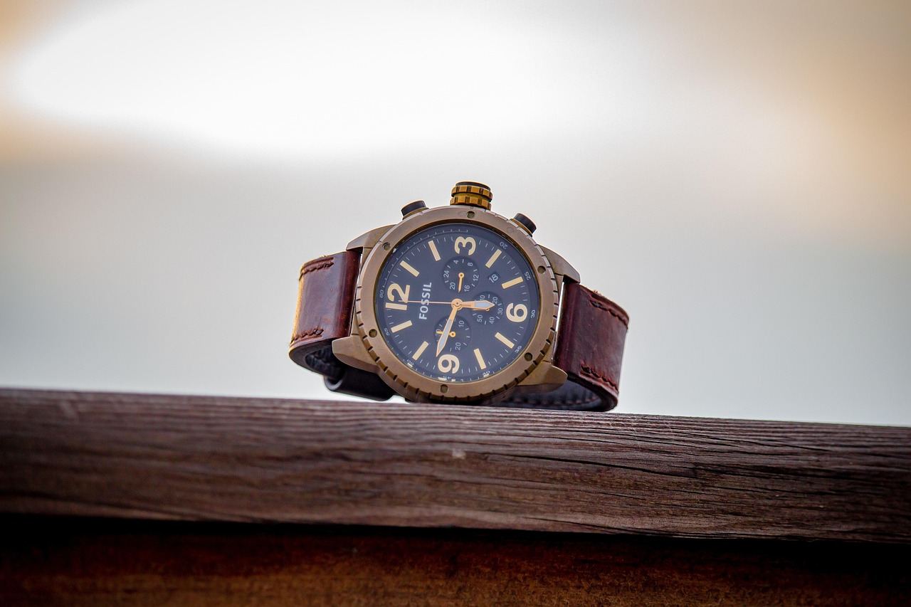 A stylish wristwatch with a brown leather strap, perfect for exploring accessory design. Is Accessory Design for you? Le