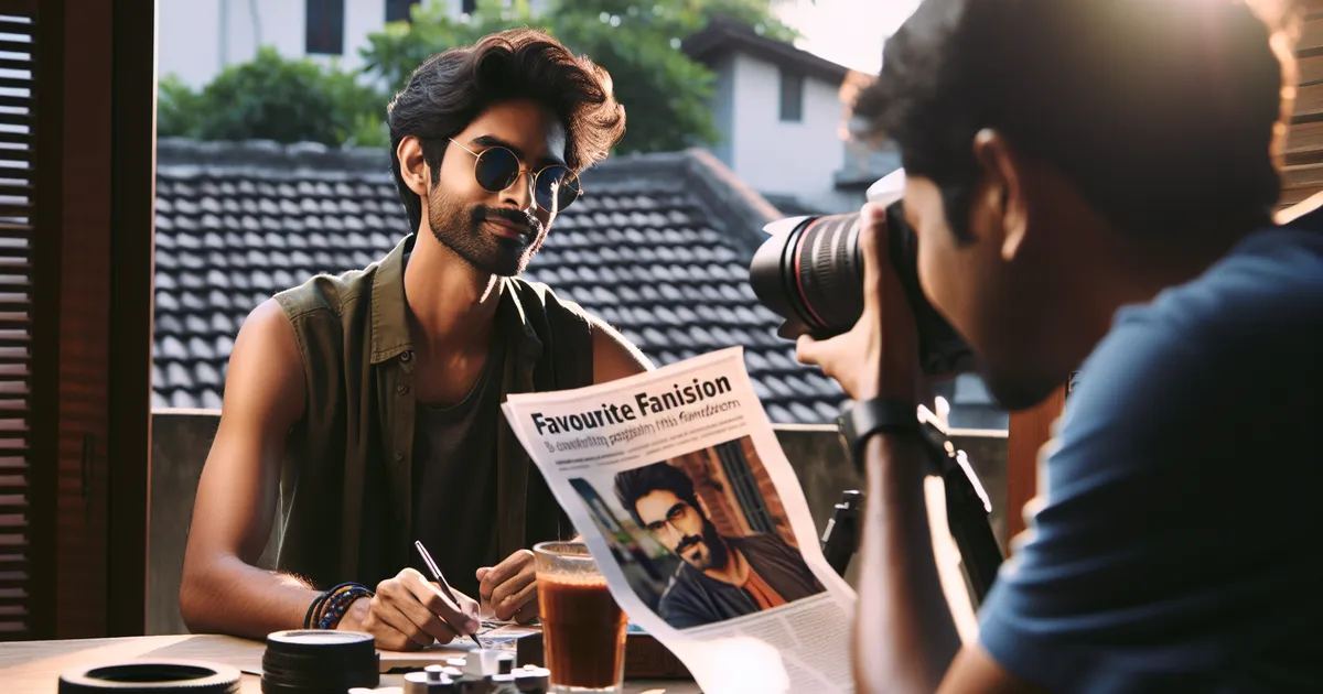 Create an image showcasing a South Asian man actively participating in his favourite fandom community