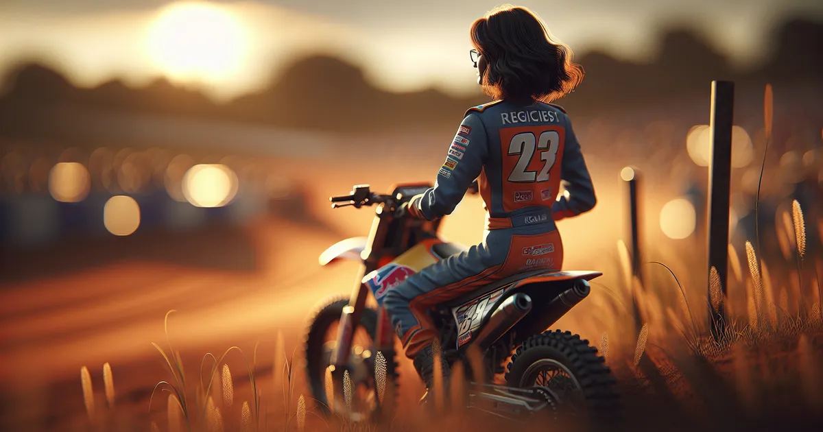 A rider on a dirt bike at sunset, embodying the spirit of dirt track racing. Is Dirt Track Racing for you? Let's find ou