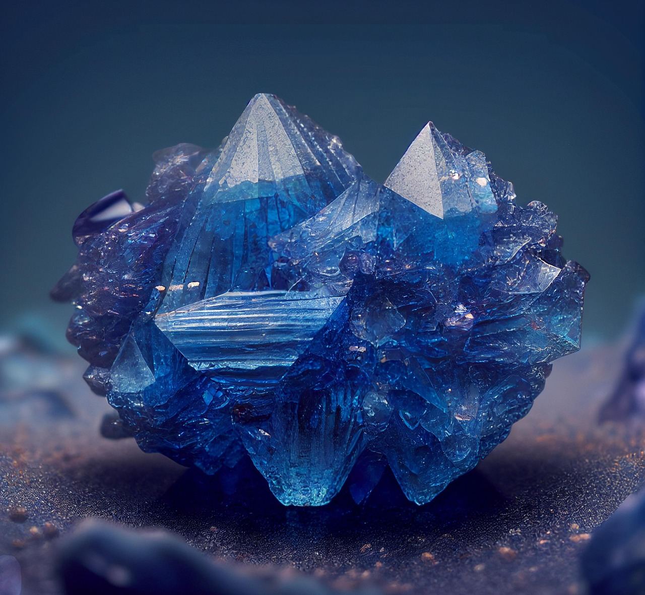 A vibrant blue mineral specimen glistens under natural light, showcasing its intricate crystal formations and unique textures.