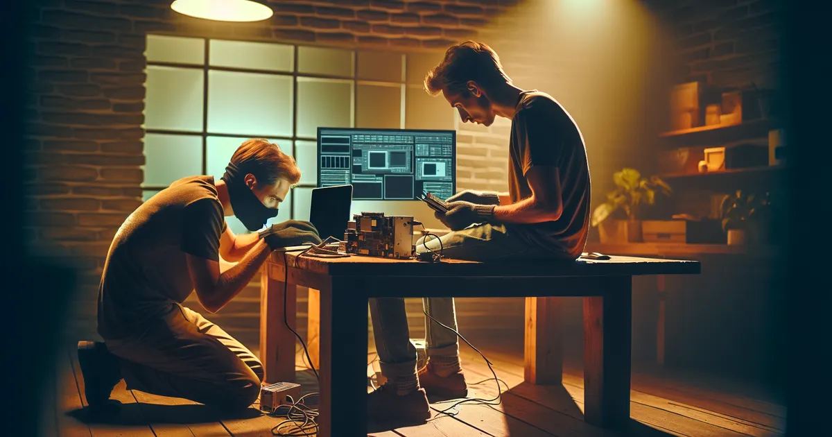 Two individuals working on electronic devices, exploring jailbreaking techniques. Is Jailbreaking for you? Let's find ou