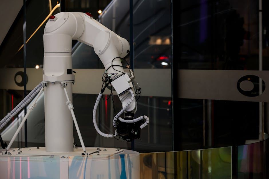 A robotic arm showcasing AI automation technology in a modern environment.