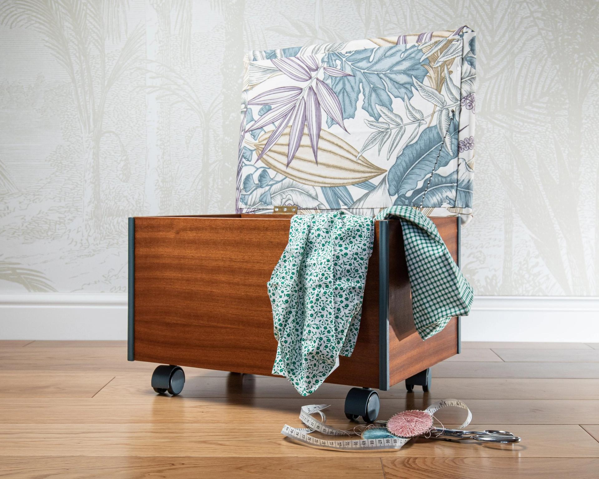 Mid Century Teak Upholstered Sewing Box