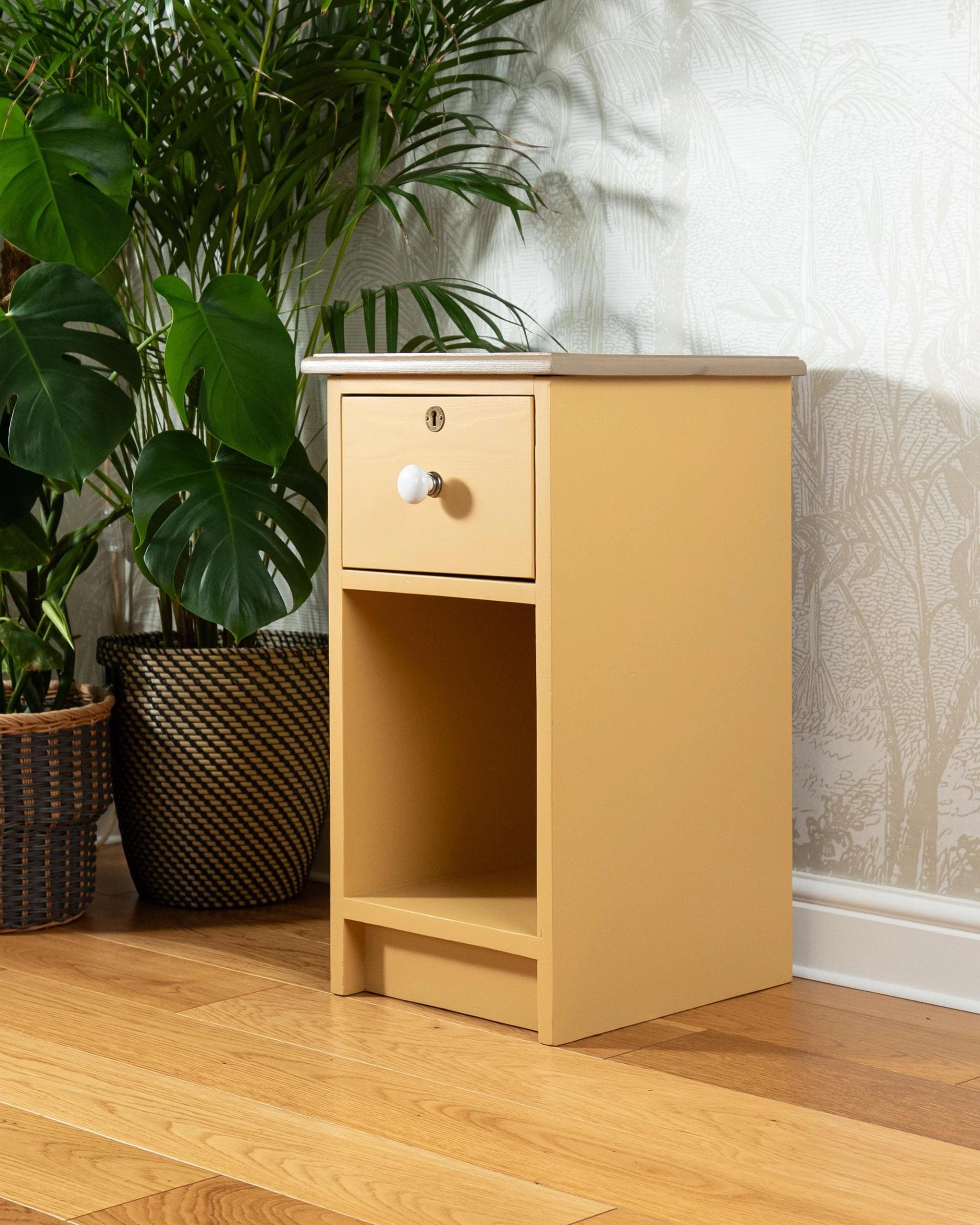 Single Yellow Painted Pine Bedside Cabinet