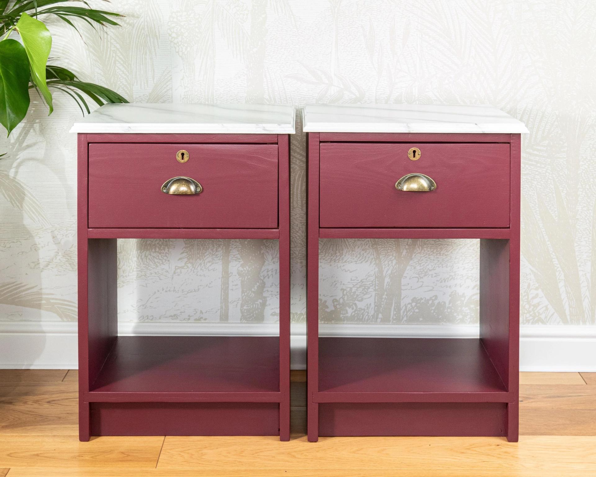 Pair of Painted Pine Bedsides with Marble effect Tops